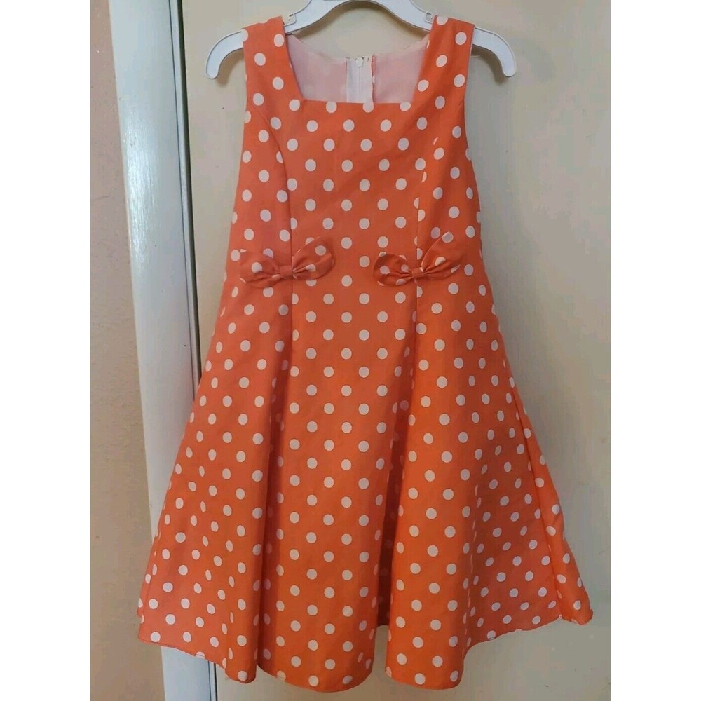 Sweet Kids USA Orange With White Polka Dots And Bows Toddler Size 4 Dress
